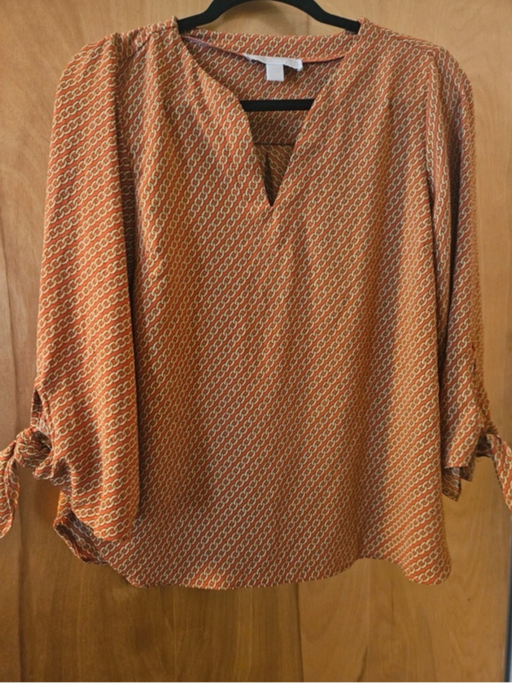 MICHAEL Michael Kors Orange Geometric V-Neck Tie-Sleeve Tunic